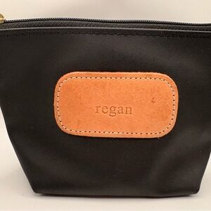 Jon Hart Black Canvas Leather Makeup Bag Zipper